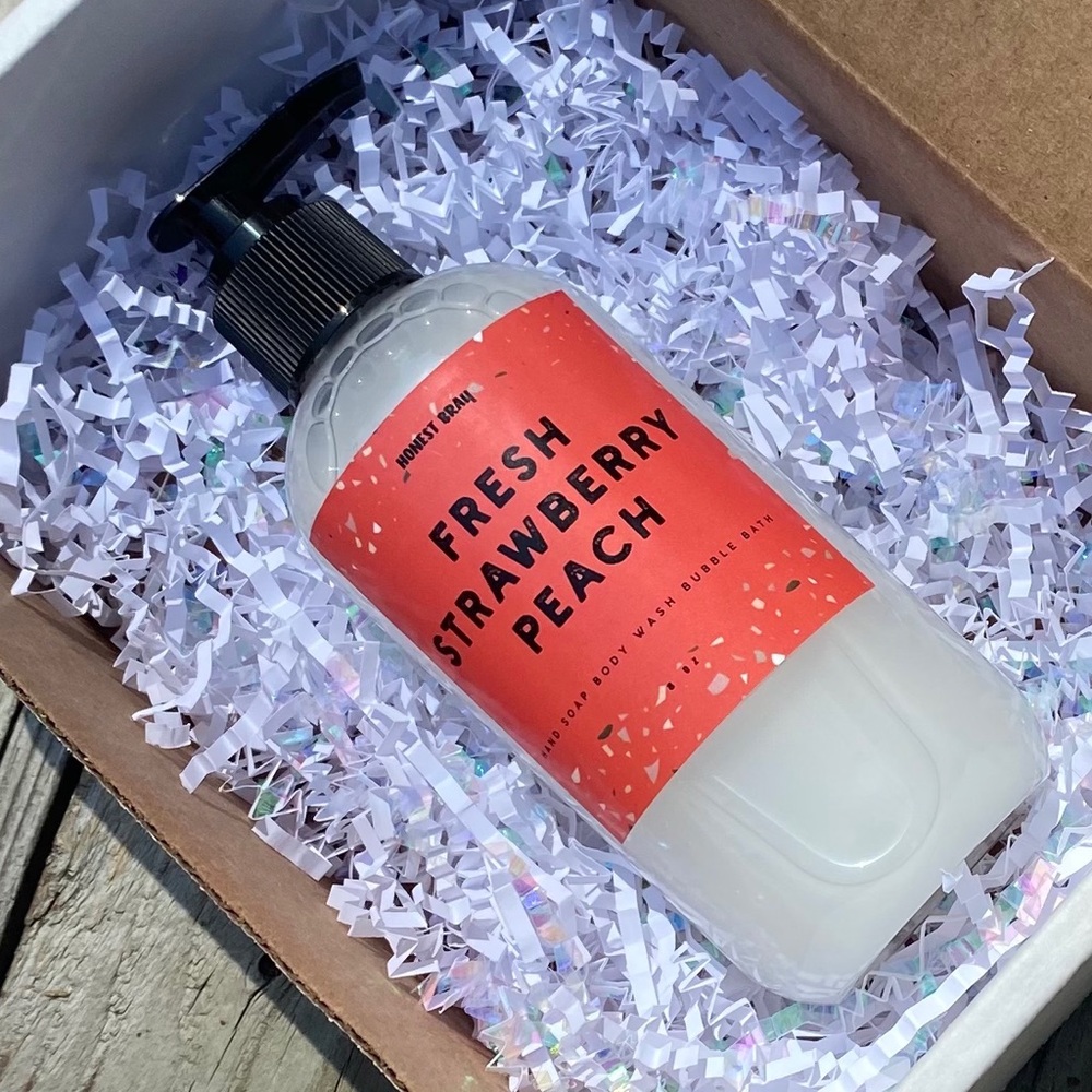 FRESH STRAWBERRY PEACH Liquid Hand Soap Body Wash Bubble Bath Organic